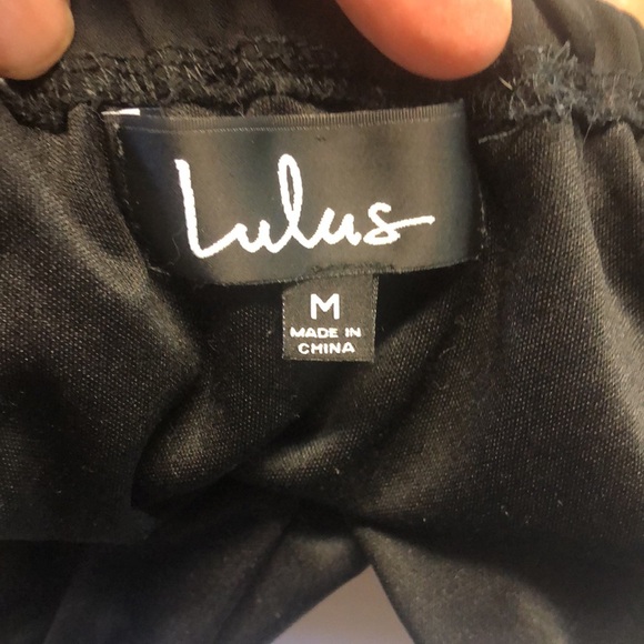 Lulus Black Mini Dress Peasant Style Puffed Sleeve w/Tie Sheer Wide Lace Border - Picture 7 of 9